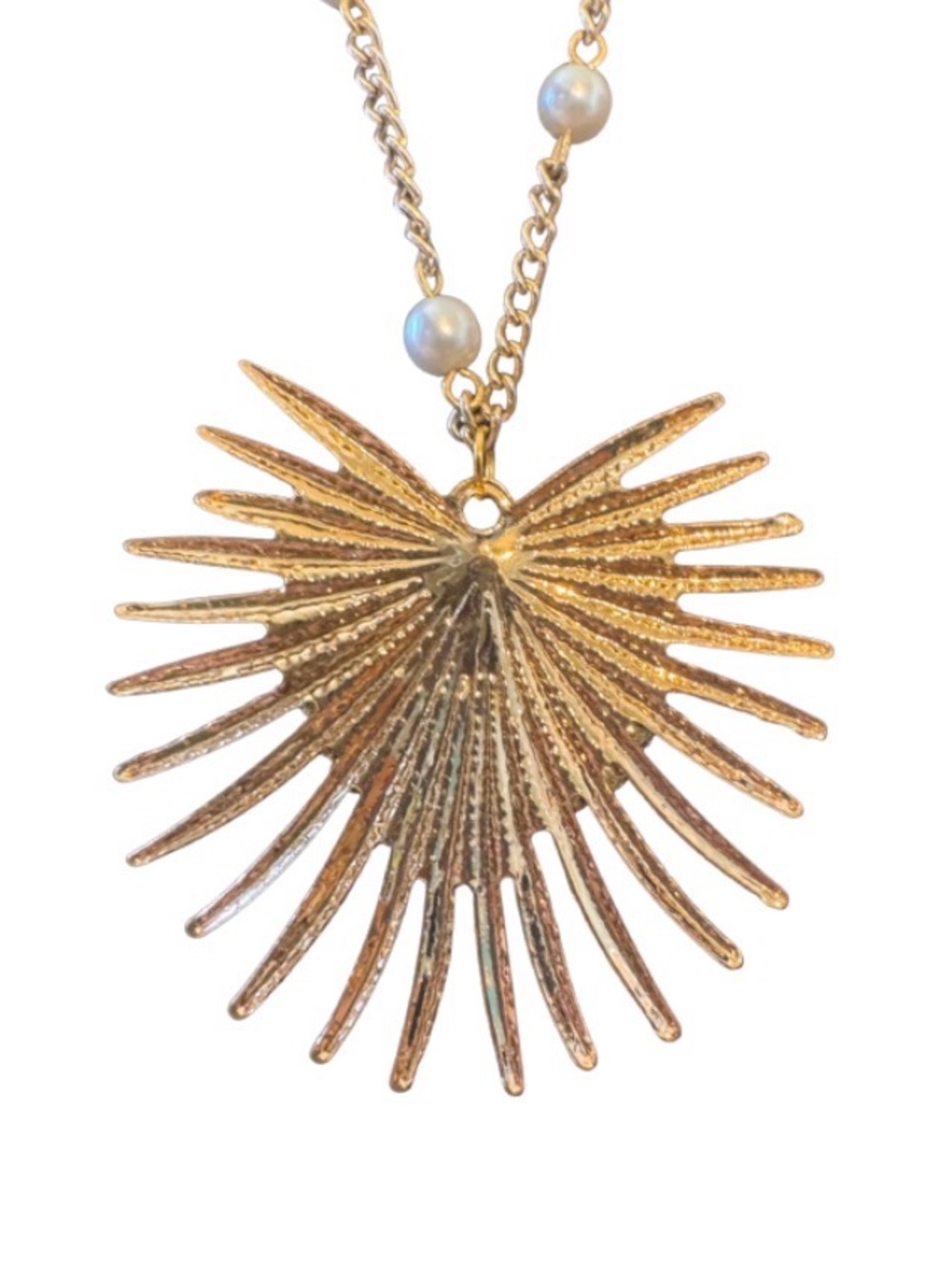 Gold Pearl Gucci Pin Upcycled on a Sunburst Pendant Necklace - Picture 4 of 5